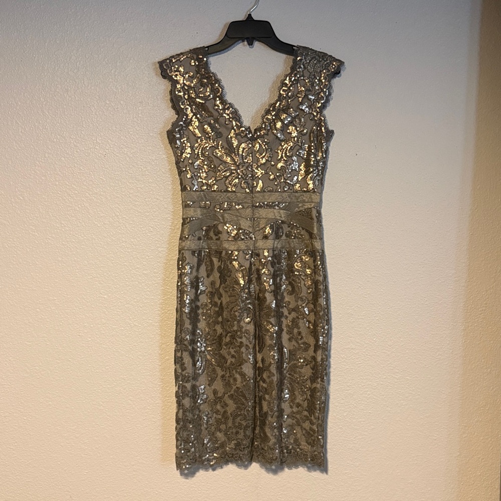 Tadashi Shoji Gold Lace Midi Dress - Picture 3 of 5